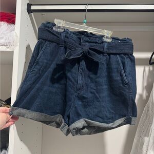Express High Waist Denim Shorts with Belt - Dark Blue